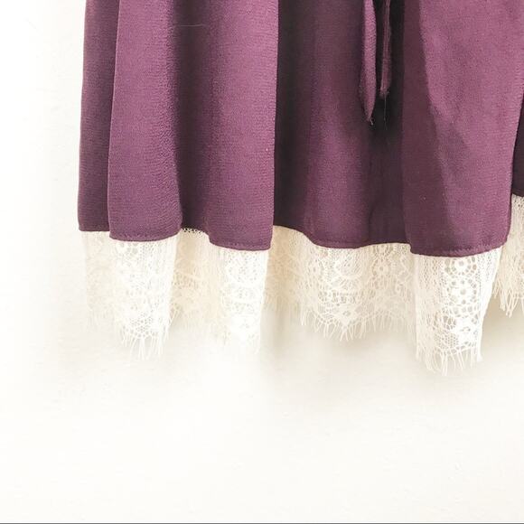 LC Lauren Conrad Dress Size Small Wine Lace Hem Pleated Tie Gathered Waist - Picture 3 of 7